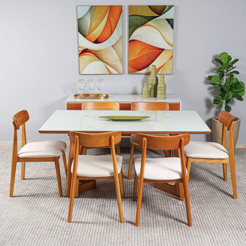 MESA DE JANTAR RAIZ 1,60 X 90 COM 6 CADEIRAS PREMIUM