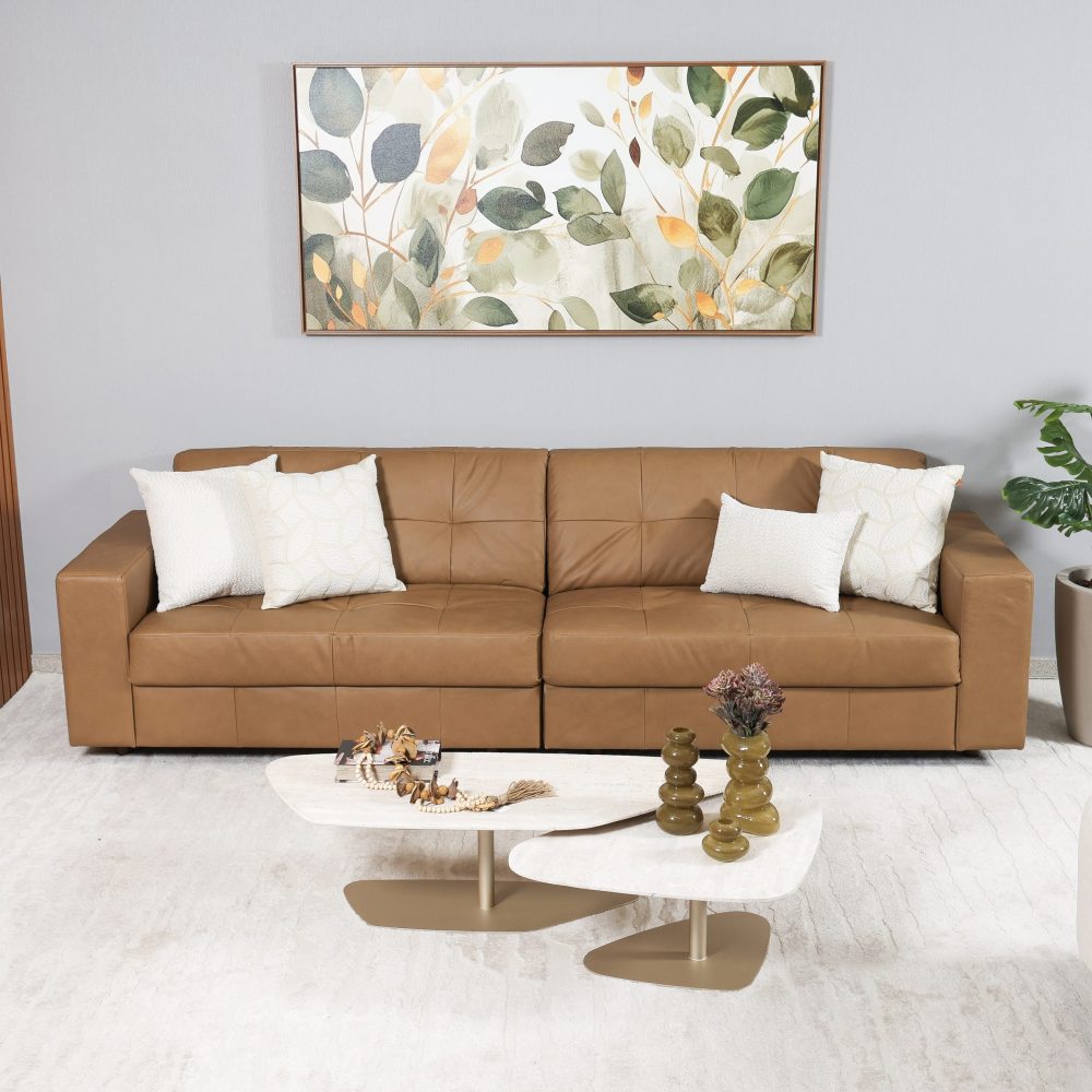 SOFA CARTAGO 2,78M COURO CASTANHO