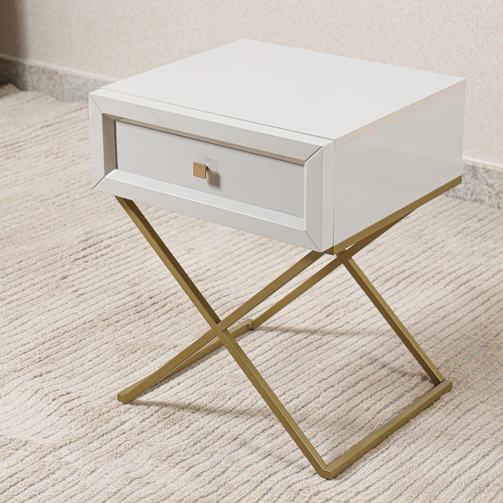 MESA DE CABECEIRA EVA 0,45 BAIXA OFF WHITE / METAL DOURADO