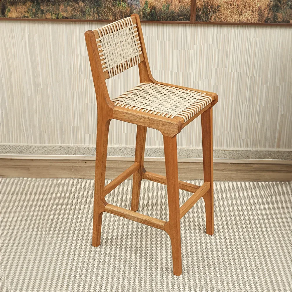 Banqueta Alta Traço Stain Corda Areia