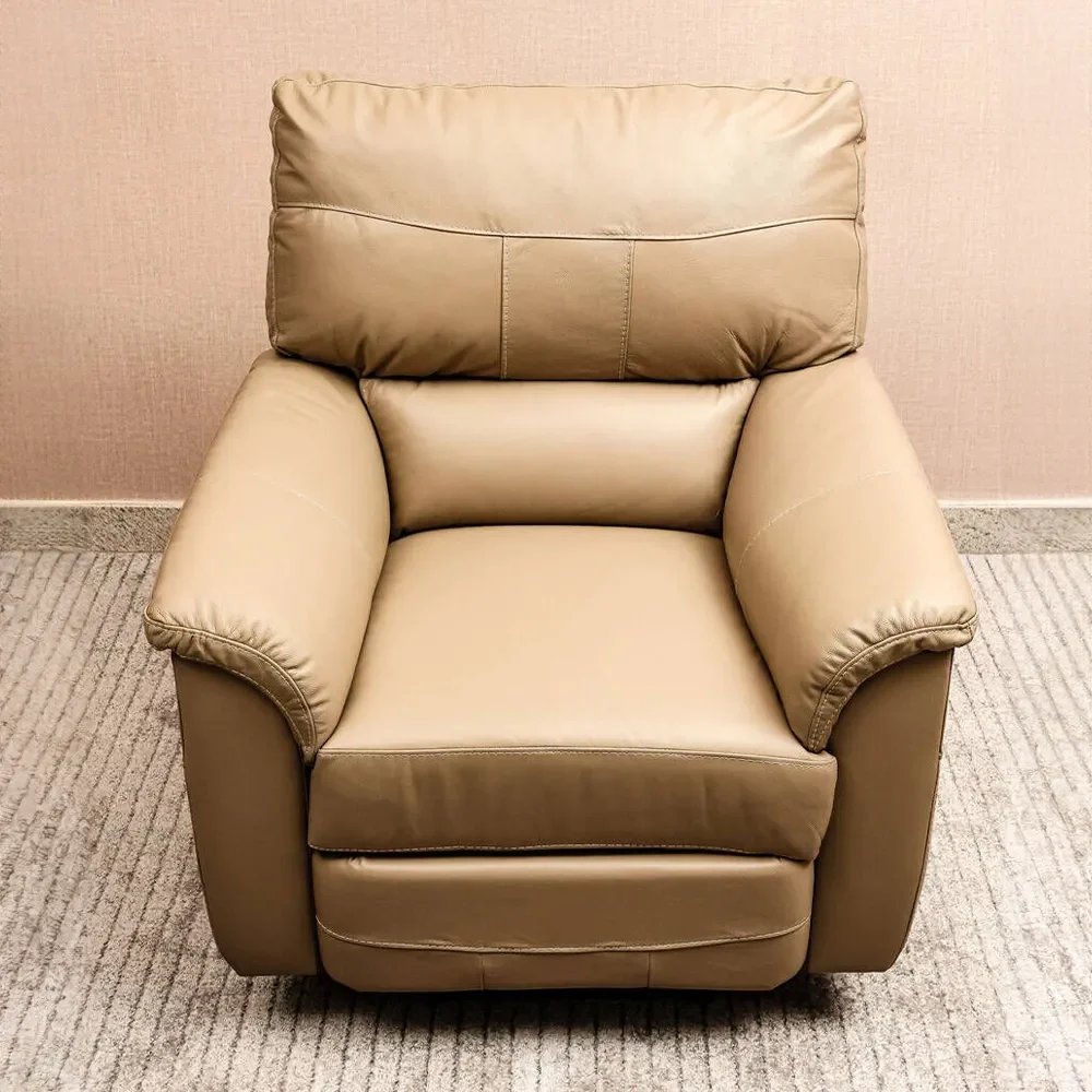Poltrona Reclinável Elétrica Em Couro Avelã