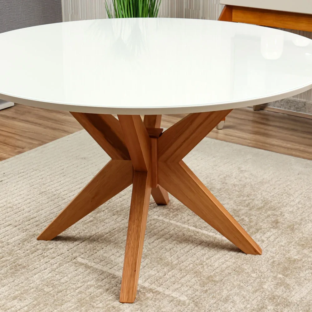 Mesa de Jantar Turim 1,30 Redonda Off White / Castanho