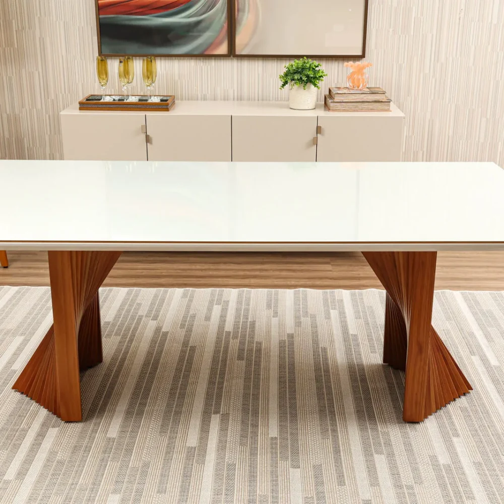 Mesa de Jantar Suécia 2,20 x 1,10 Tampo OffWhite / Base Castanho