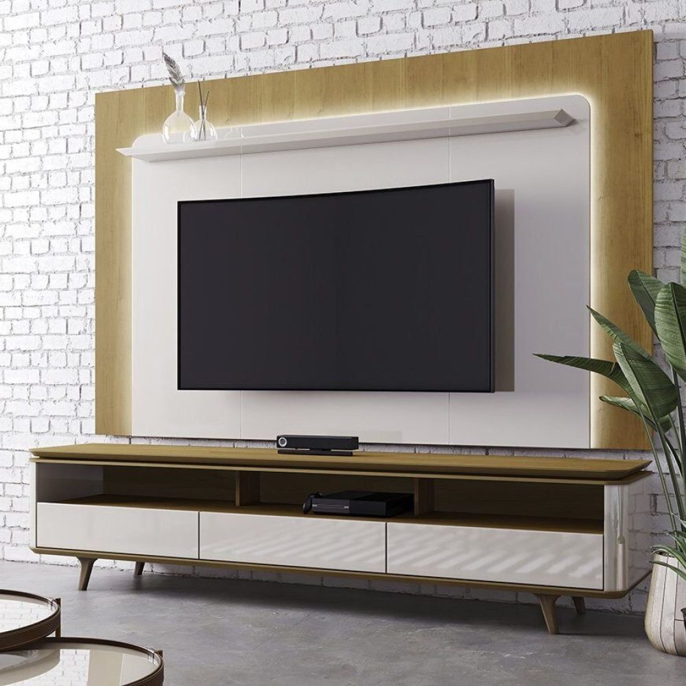 Rack 3 Gav Com Painel Arc 2,20Mts Off White/Nature