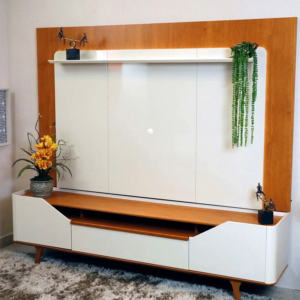 Rack 2 Portas Com Painel Arc 2,18Mts Off White/Nature